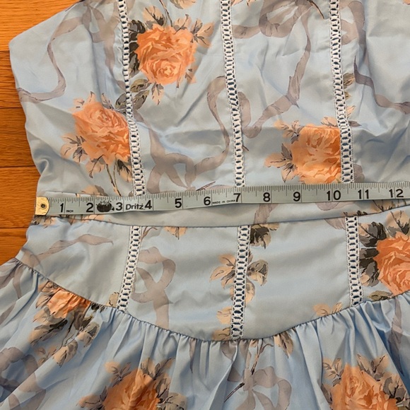 Light Blue Floral Maxi Dress with Peach Rose Print - Picture 9 of 10